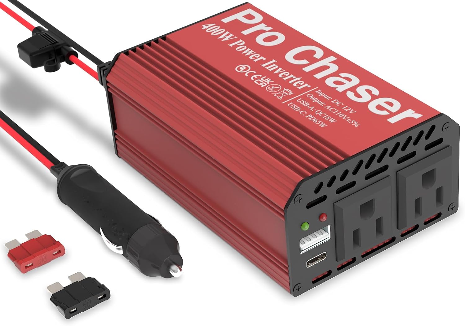 Pro Chaser 400W Vehicle Power Inverter, 12V DC to 110V AC