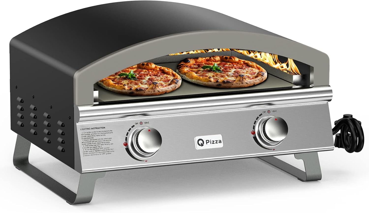 25" Large Propane Pizza Oven, 2-Burner Gas Pizza Maker