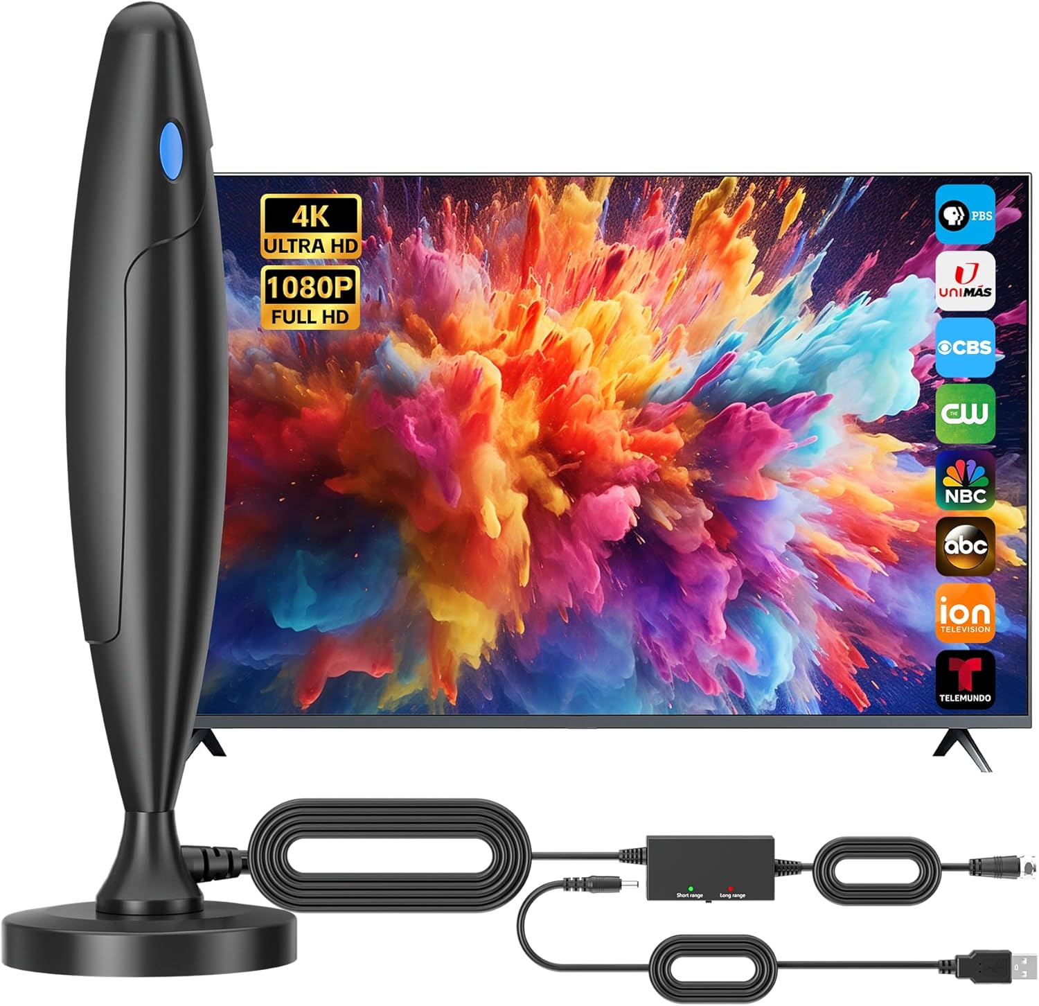 Indoor TV Antenna for Smart TV, Long Range Digital HDTV Antenna