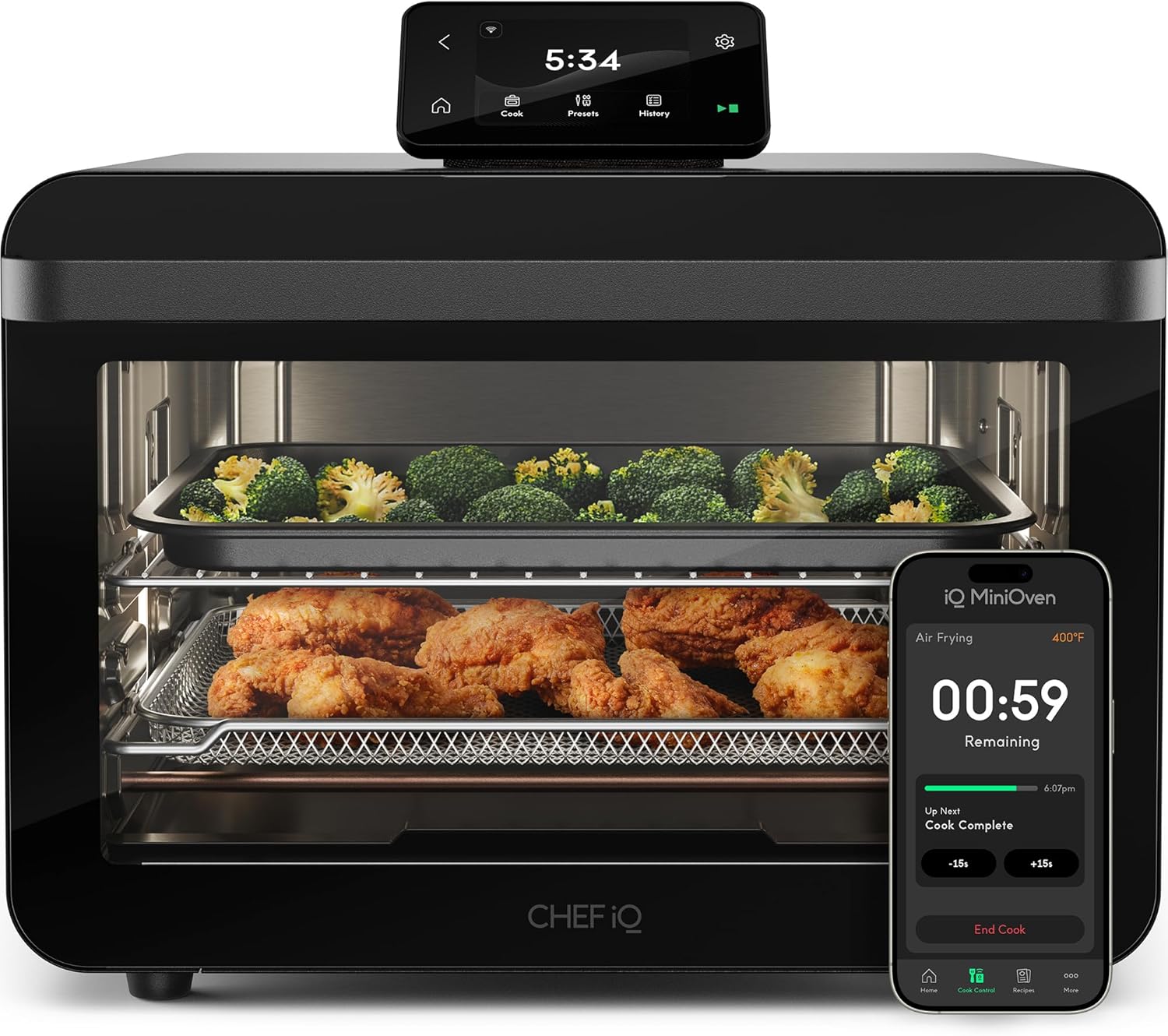 CHEF iQ MiniOven Smart Air Fryer Toaster Oven Combo, 11-in-1 Convection Oven, 25 Qt Capacity, Touchscreen Controls, WiFi App Control