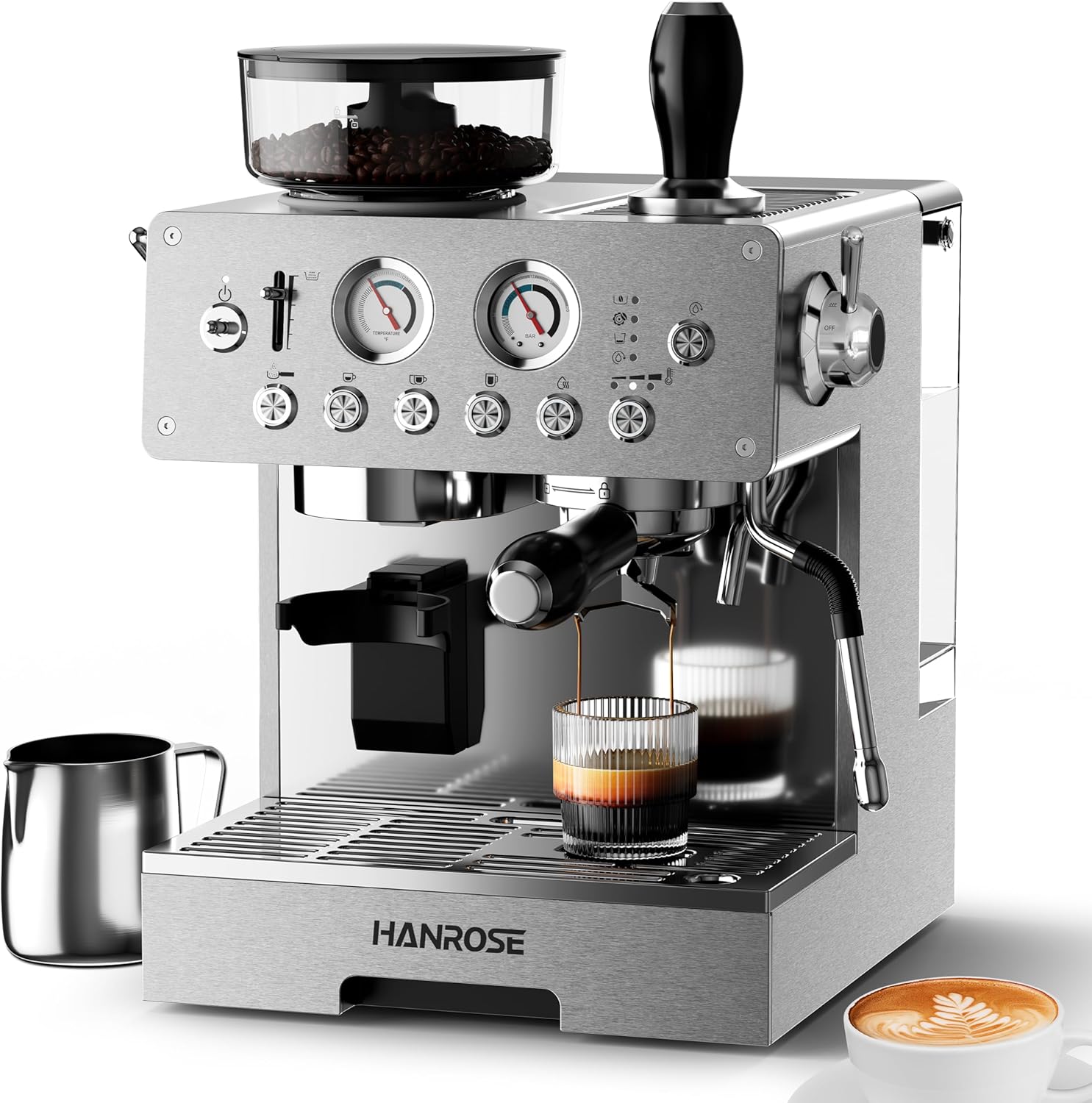 Espresso Machine with Grinder – 20 Bar Stainless Steel Coffee Machine