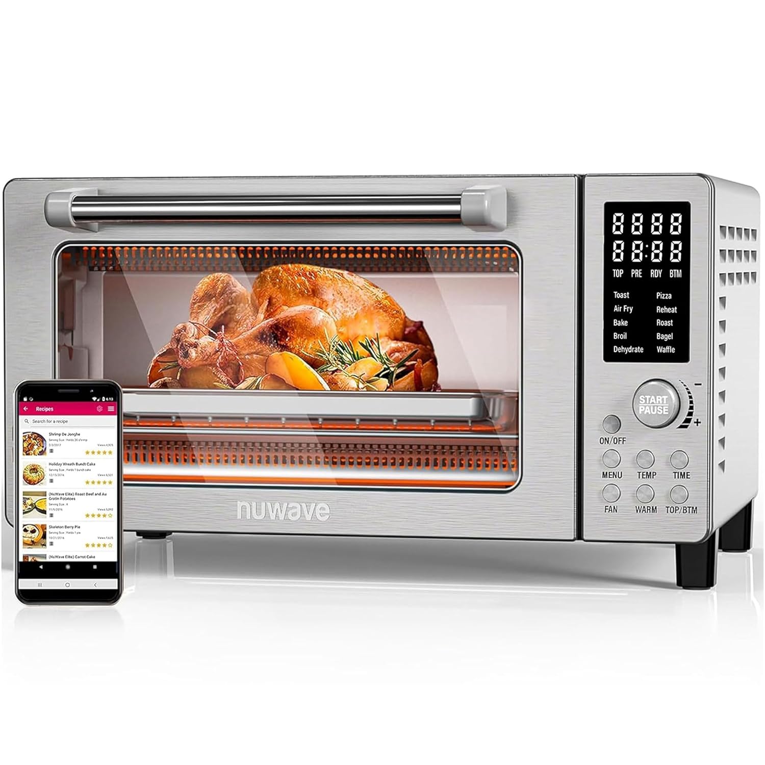 Nuwave Bravo 21-Qt Air Fryer Toaster Smart Oven, 10-in-1 Countertop Convection, 1800W, 50°–450°F Controls, Adjustable Heaters, PFAS-Free