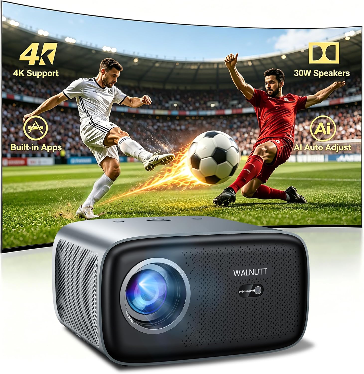 OS 2.0 Smart Projector with 2000 ANSI Lumens, 4K Support & Dolby Audio