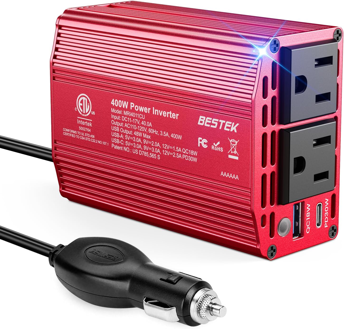 BESTEK 400W Car Power Inverter with PD USB-C Fast Charging