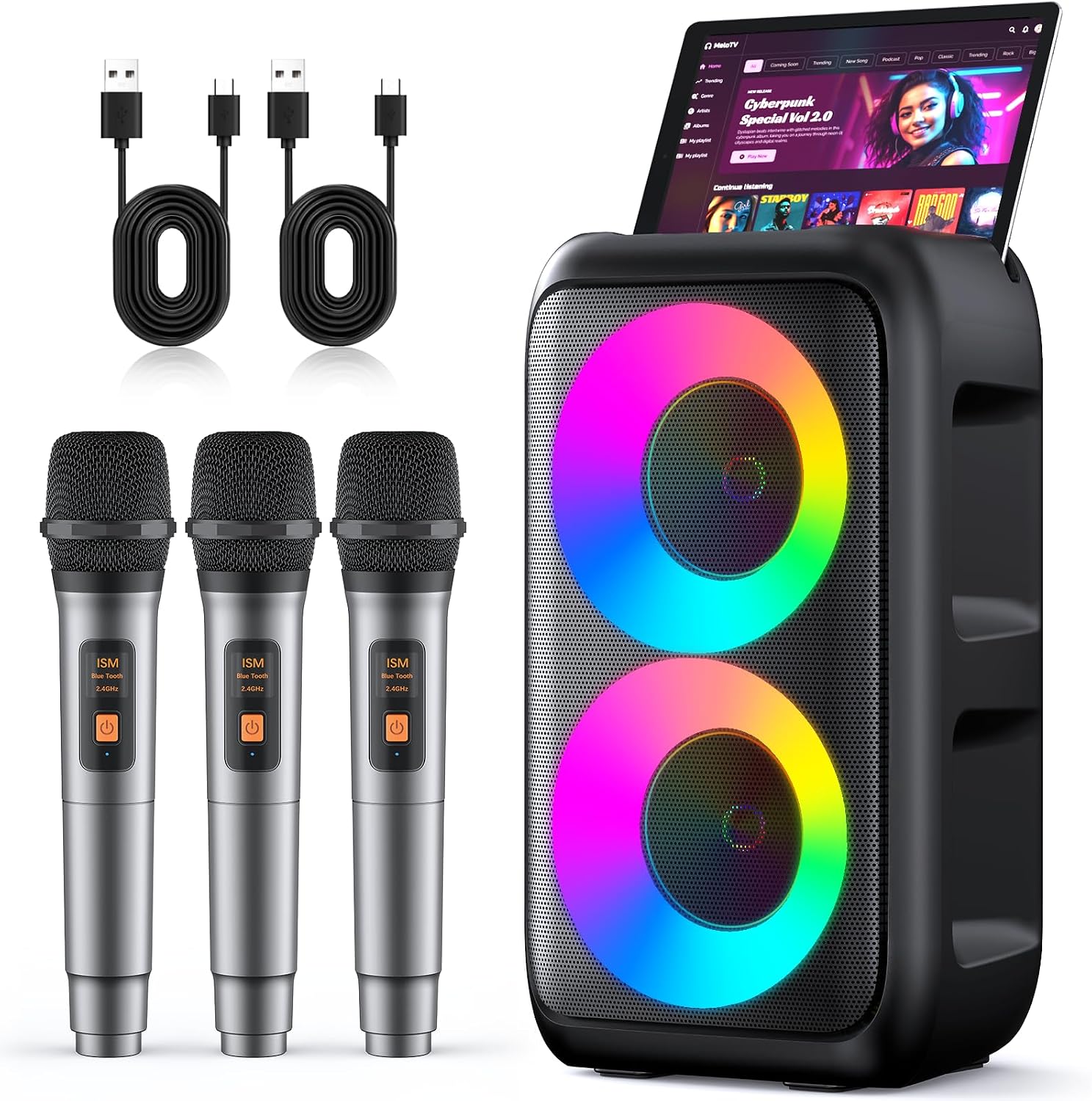 Portable Karaoke Machine with Three Wireless Microphones