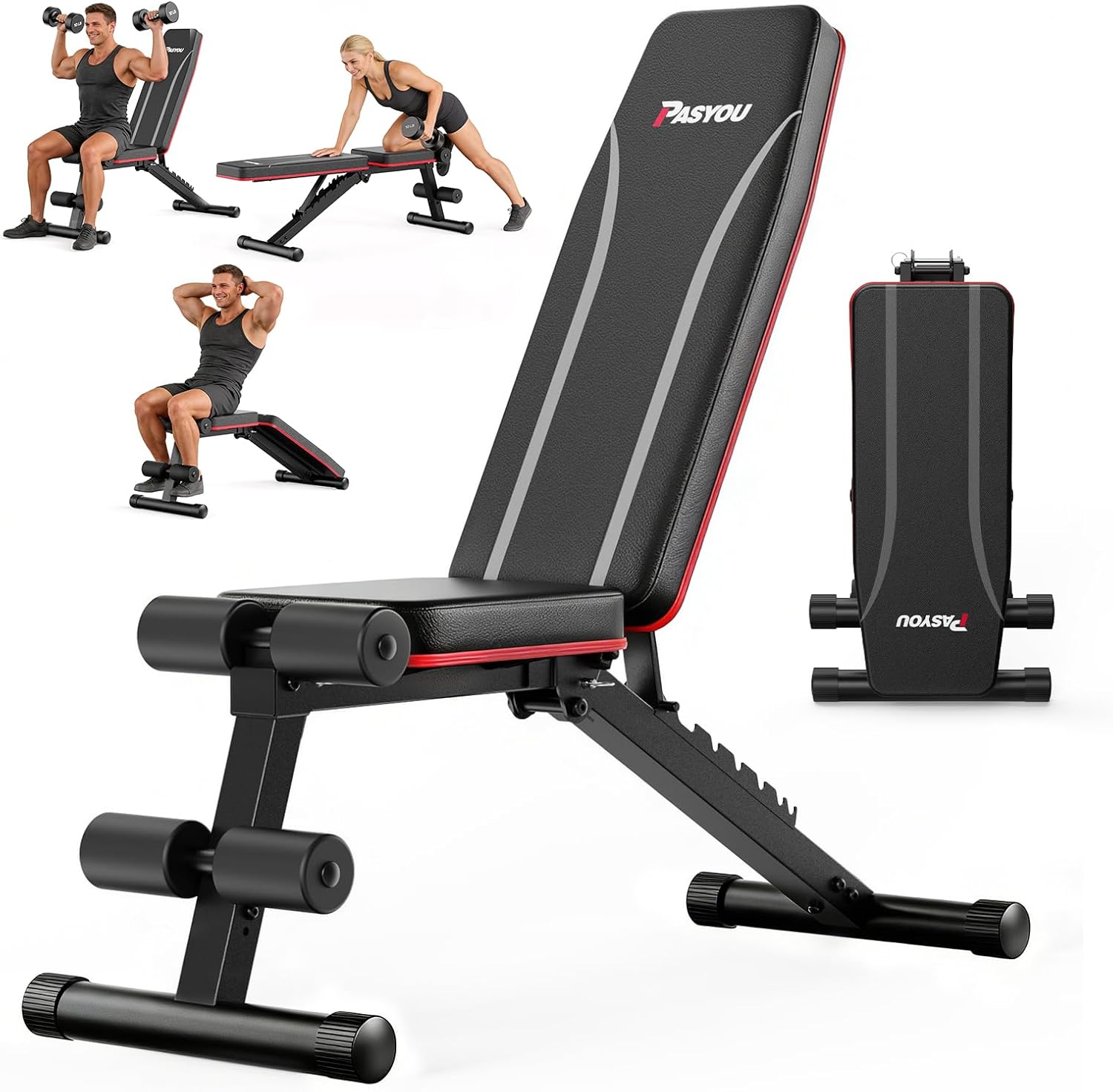 PASYOU Adjustable Weight Bench, Foldable Incline Decline Flat Bench with 660 lb Capacity