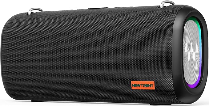 New Trent Vibe Pro Outdoor Bluetooth Speaker, 80W Peak Loud Portable Wireless Speaker, Waterproof IPX65, Deep Bass, RGB Lights, Studio Quality Sound Powered by Waves Audio, Party & Pool Ready (Black)