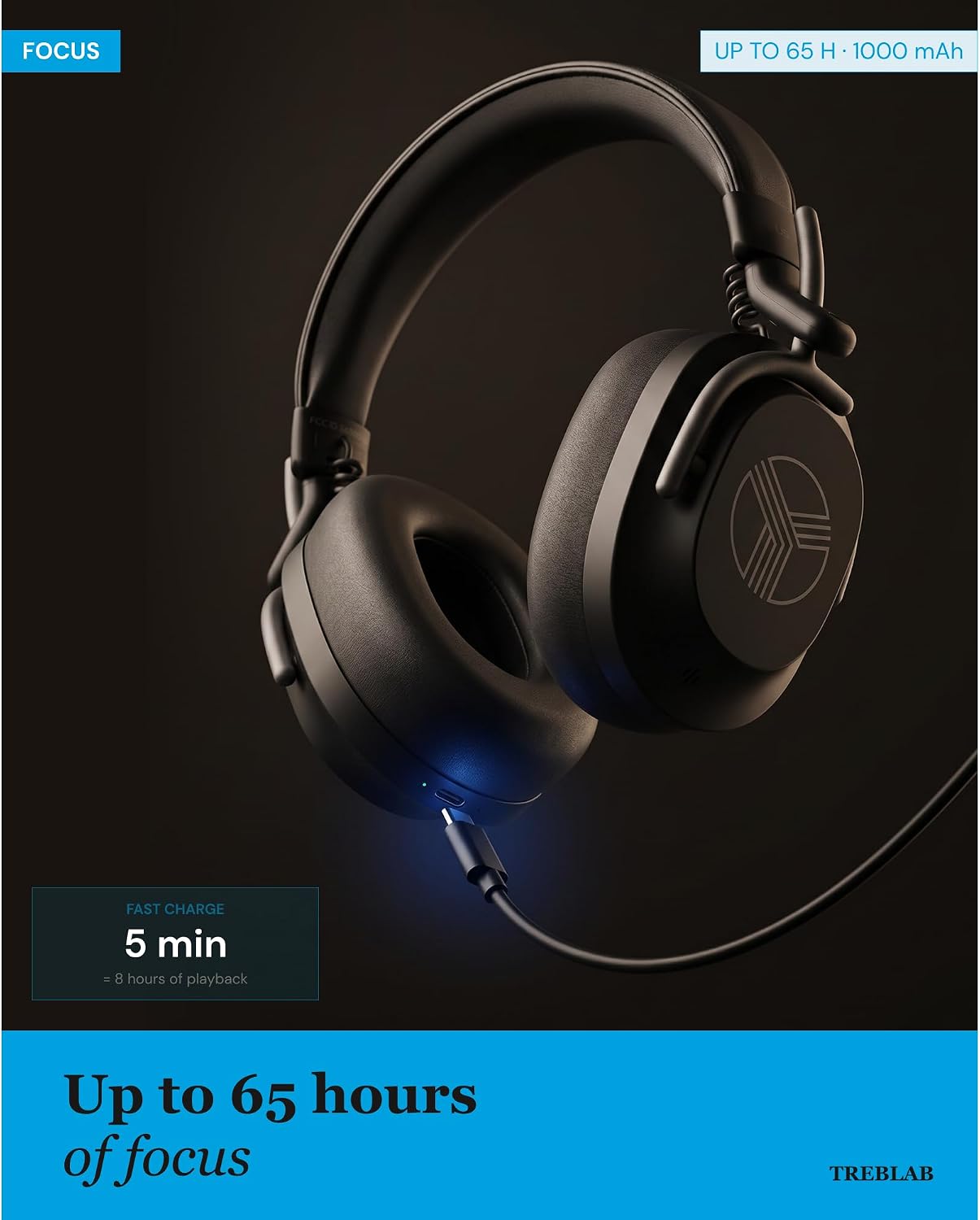 TREBLAB U5 Wireless Headphones with 65-Hour Battery & Hybrid ANC