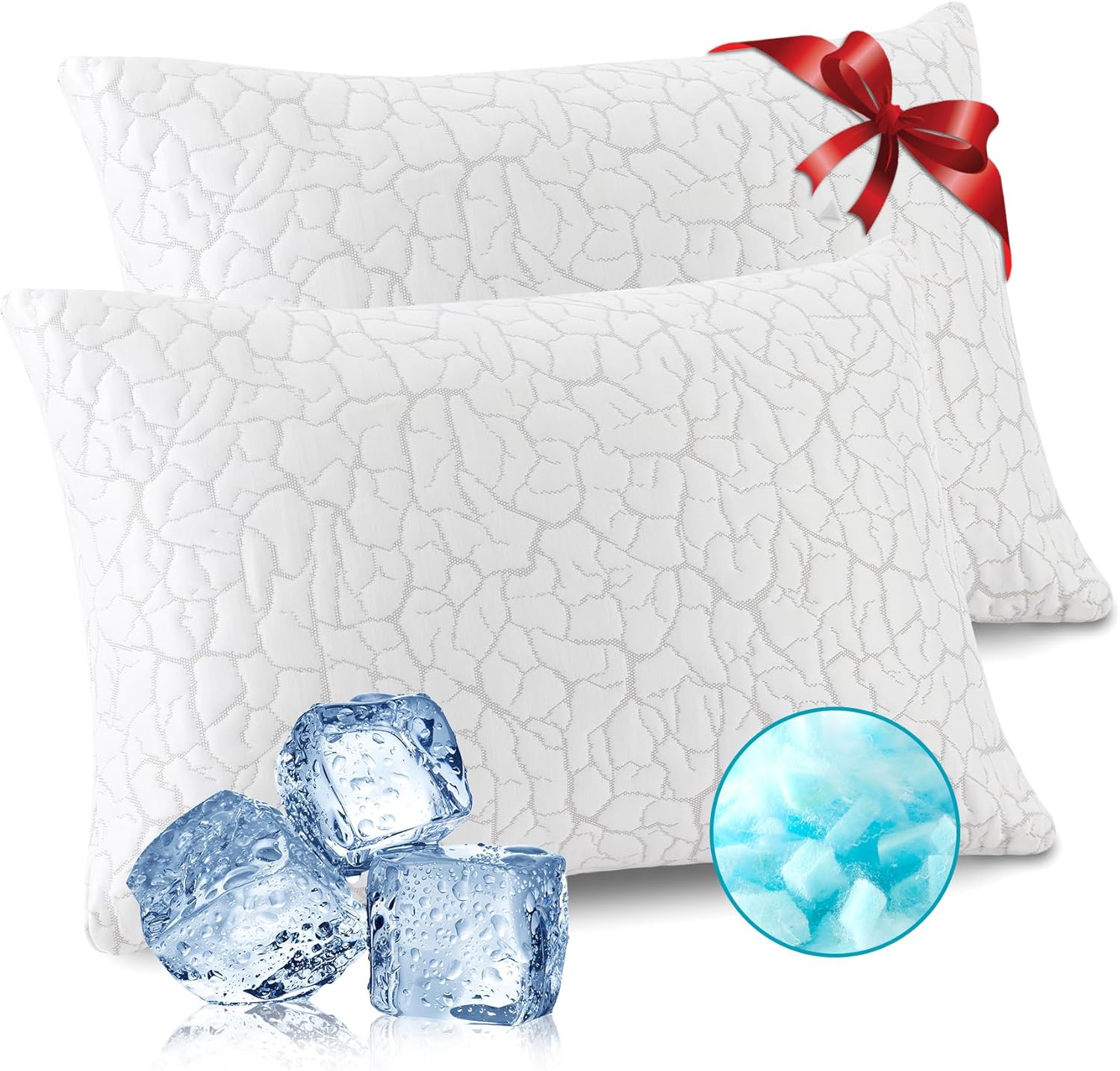 WGAKCED Cooling Pillows for Sleeping 2 Pack, Standard Size Adjustable Shredded Memory Foam Pillows