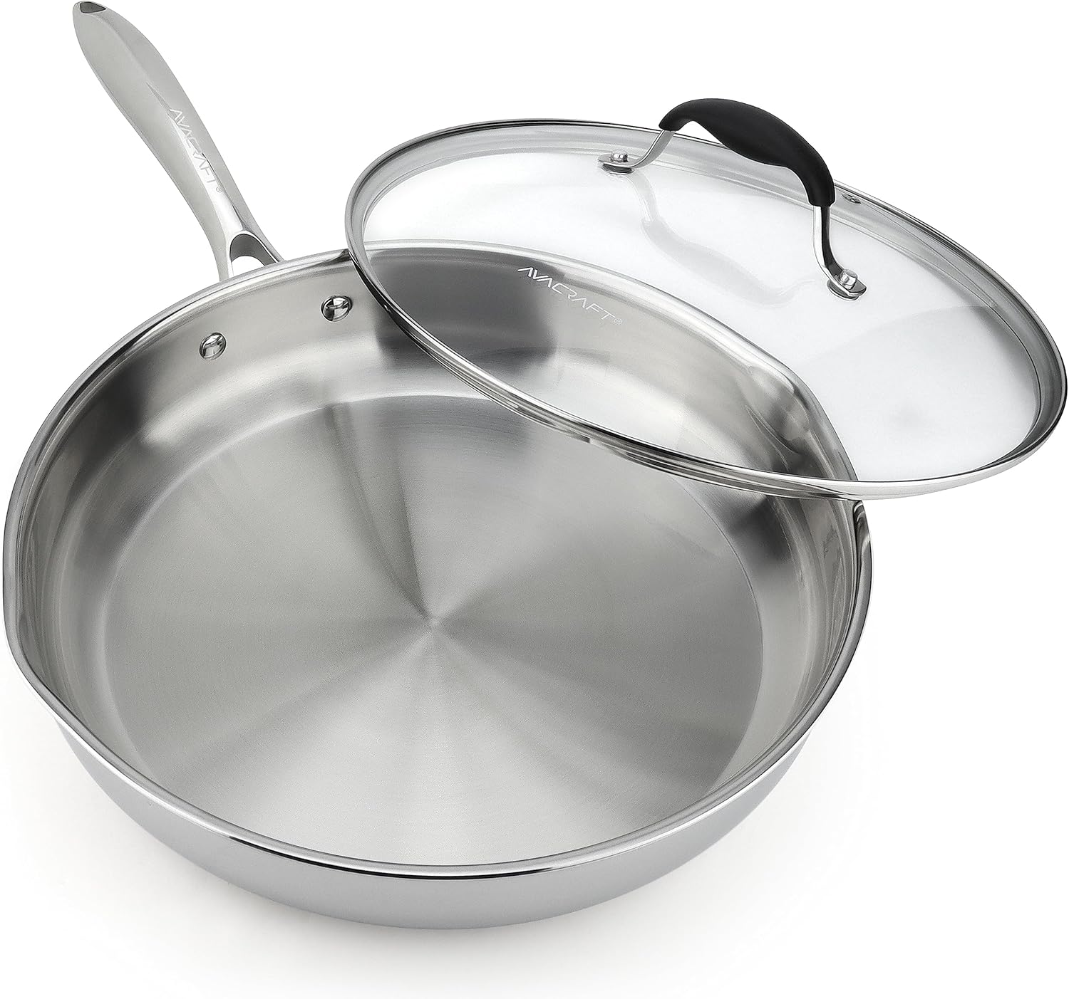 AVACRAFT 12 Inch Tri-Ply 18/10 Stainless Steel Frying Pan with Lid