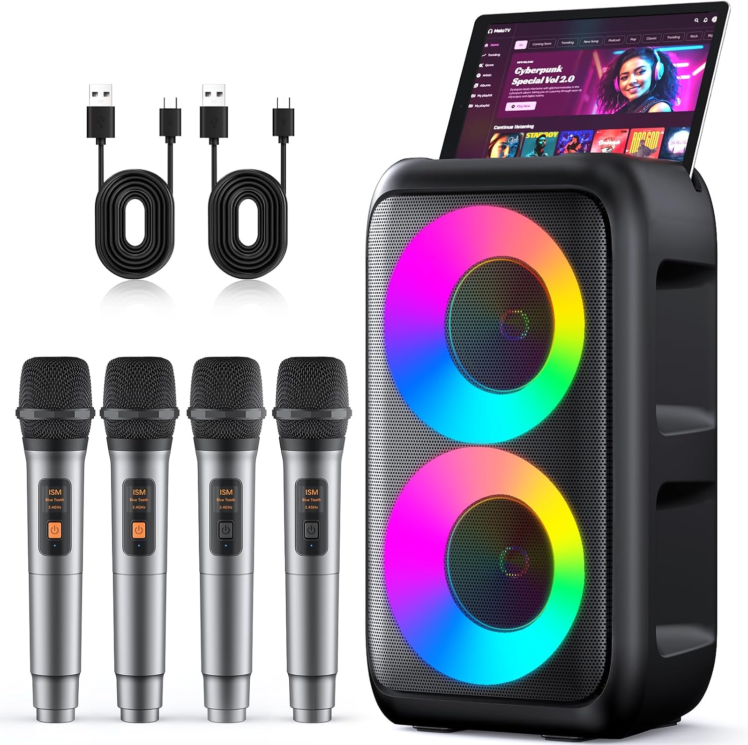 Portable Karaoke Machine with Four Wireless Microphones