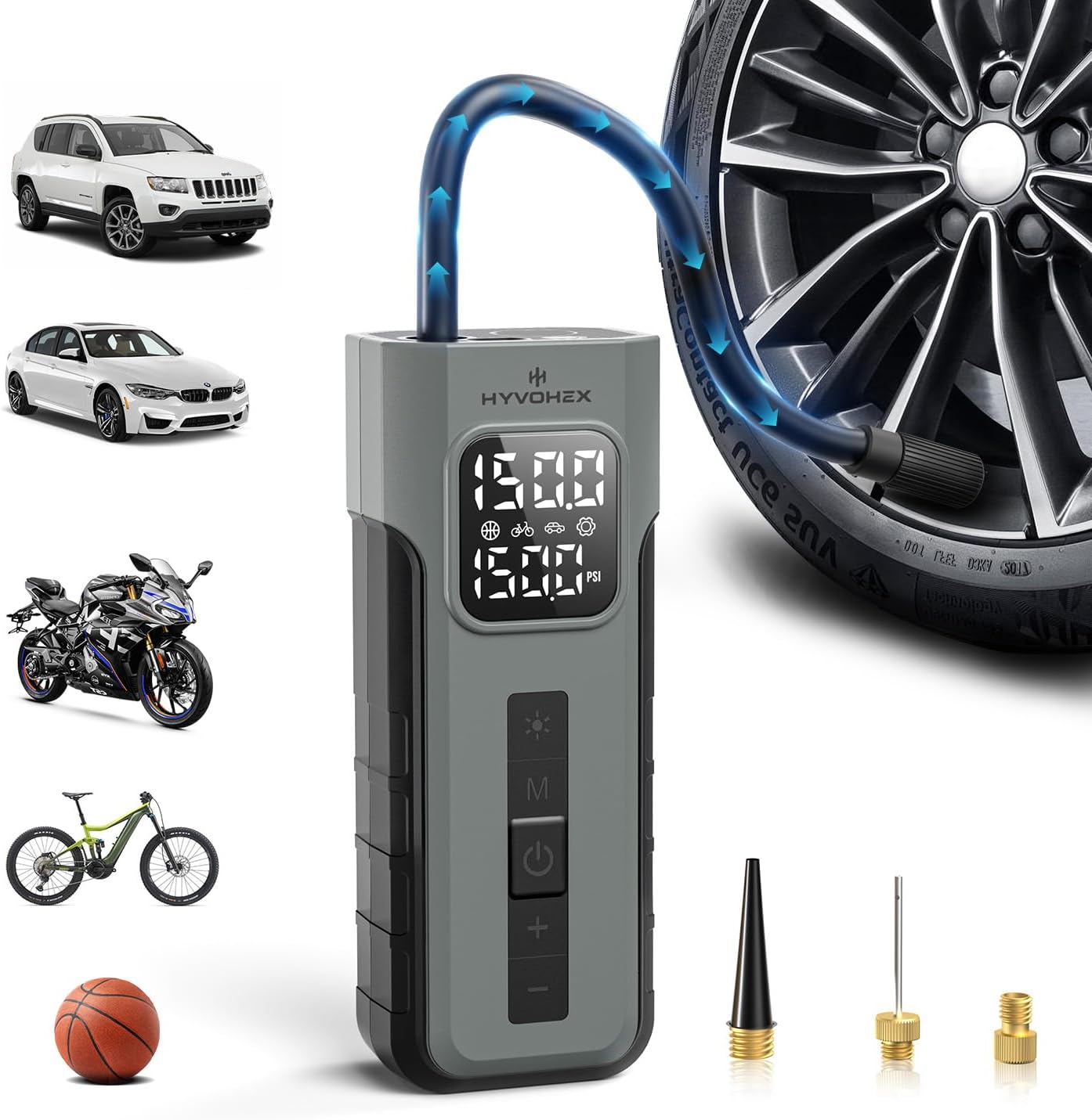 Tire Inflator Portable Air Compressor, 150 PSI Cordless Air Pump