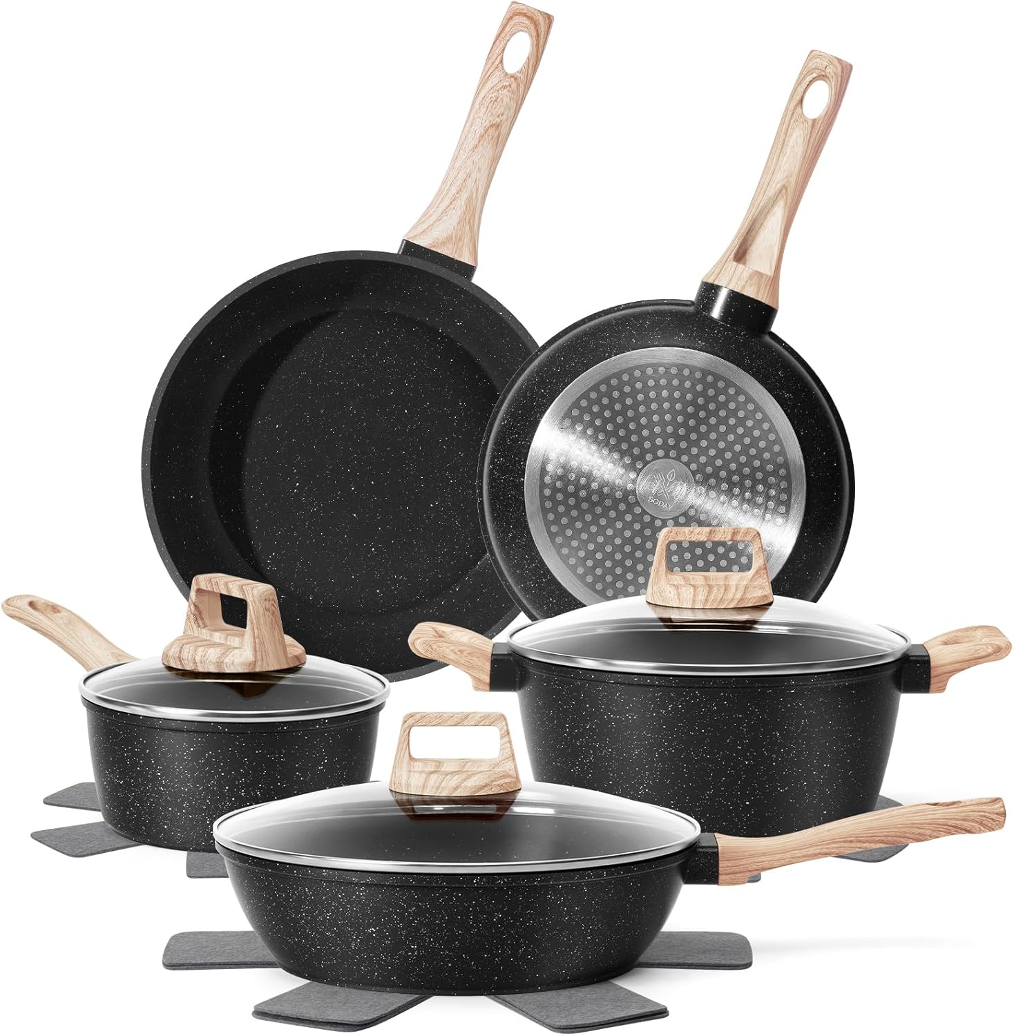 SODAY 12-Piece Nonstick Pots and Pans Set – Granite Induction Cookware