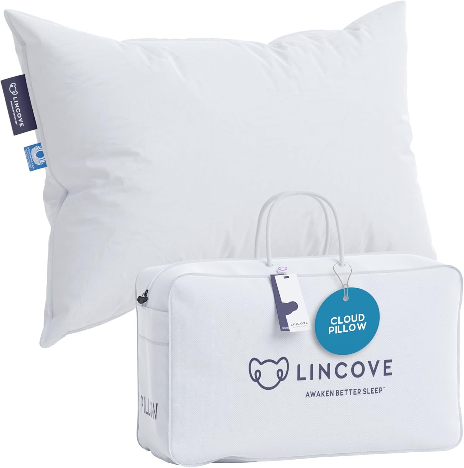 Lincove Cloud Natural Canadian Down & Feather Pillow, 625 Fill Power, Standard Size