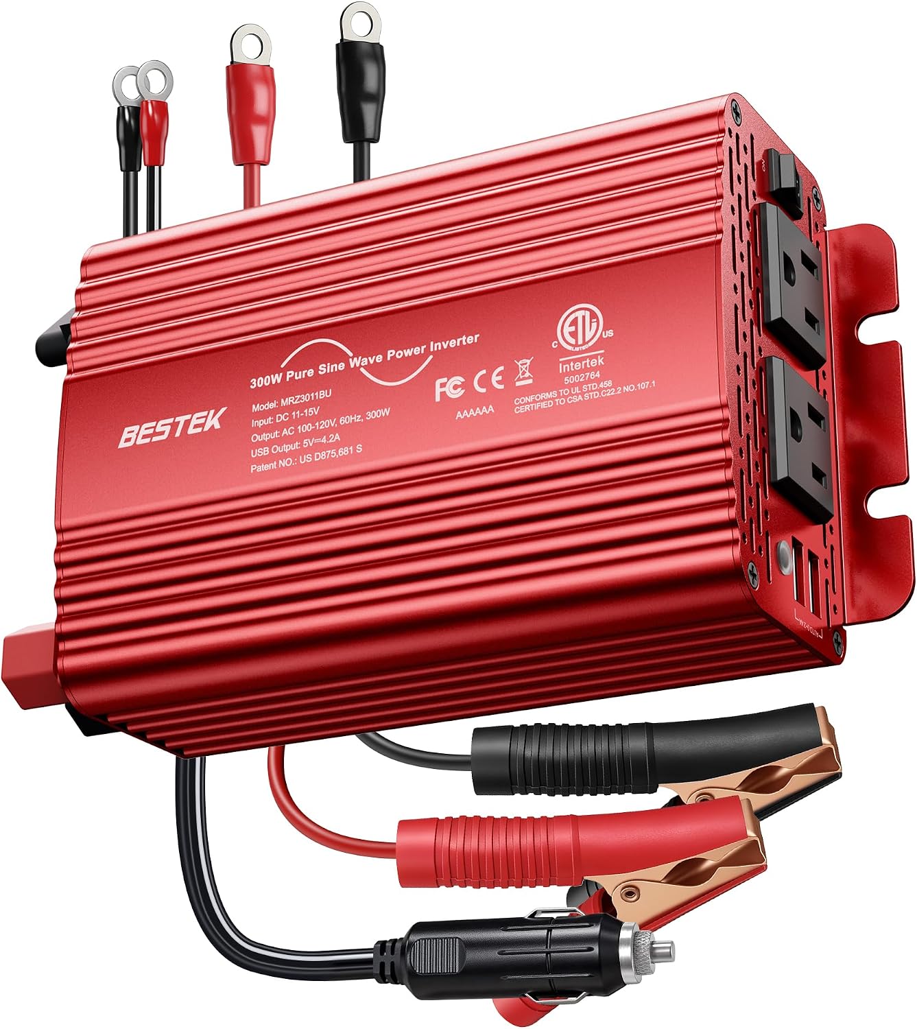 BESTEK 300W Pure Sine Wave Inverter with Dual AC & USB Ports