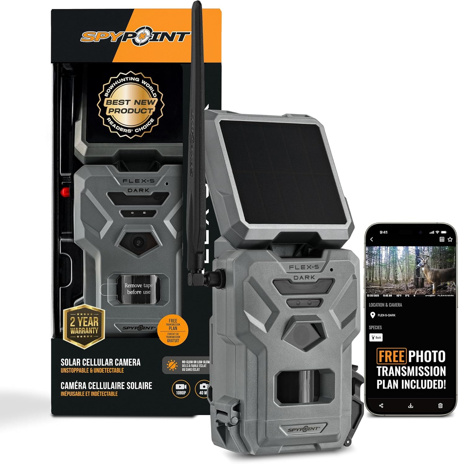 SPYPOINT Flex-S-Dark Solar Cellular Trail Camera, 40MP & 1080P Video