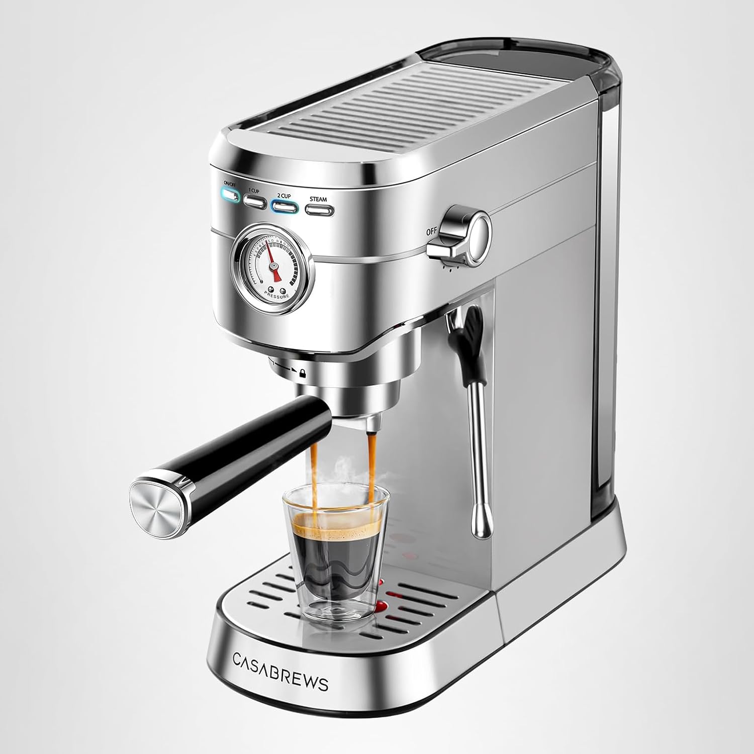 CASABREWS CM5418 Coffee Machine, 20-Bar Pressure System, Steam Frother, Stainless Steel Design